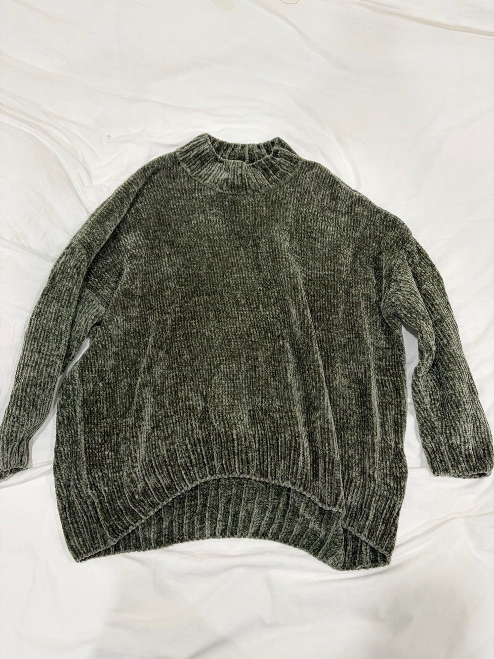 World market velvet/chunky Knit Crewneck Sweater - Olive Green